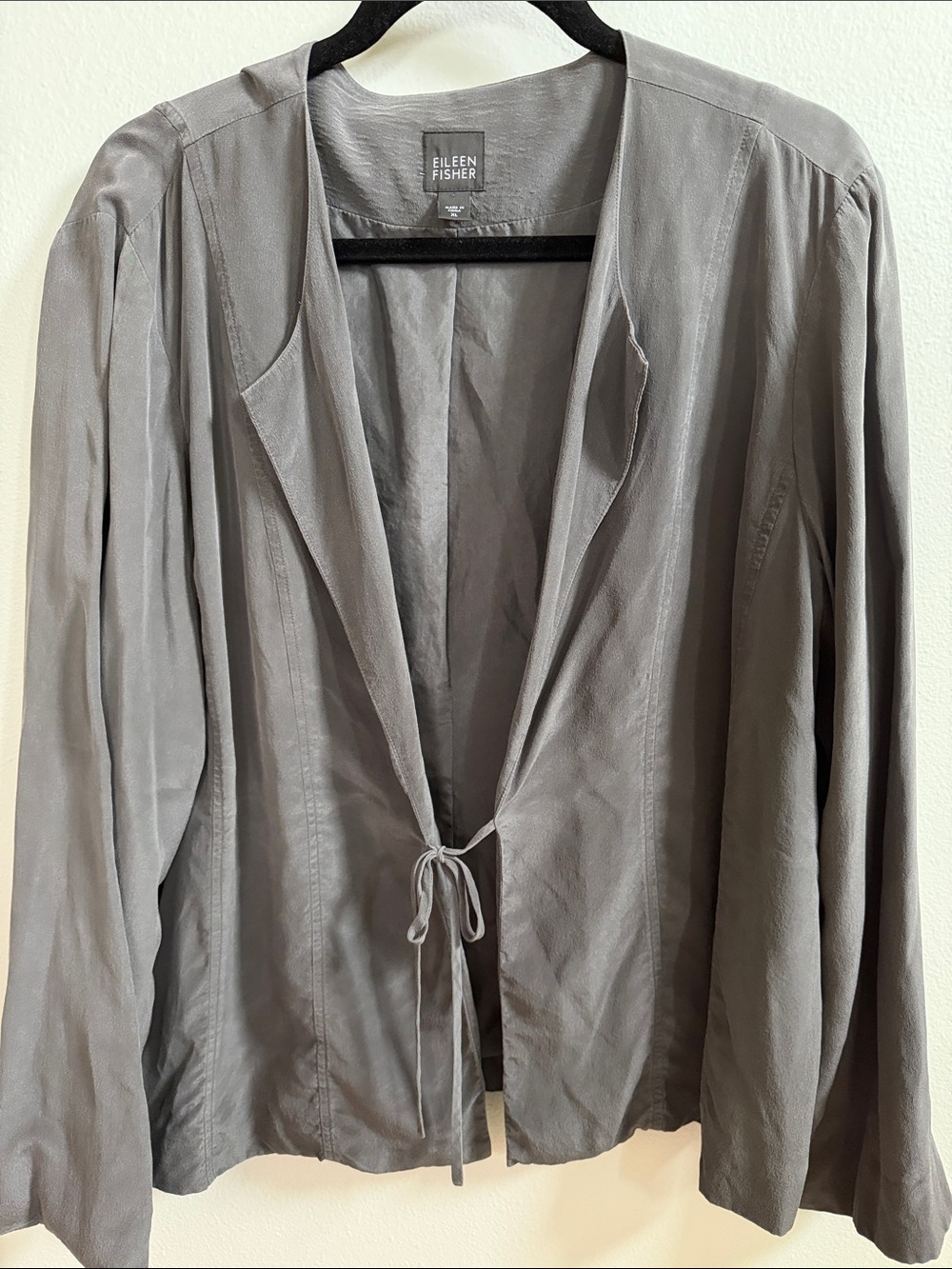 Eileen Fisher Gray Open-Front Tie Blazer